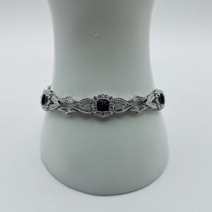 Rhodium Plated Black and White Tennis Bracelet